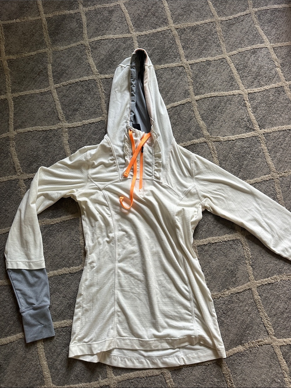 MPG Cream Hoodie with Gray Cuffs and Orange Drawcords